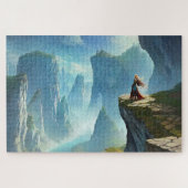Fantasy World mit einer Frau auf einem Cliff Puzzl Puzzle (Horizontal)