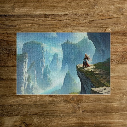 Fantasy World mit einer Frau auf einem Cliff Puzzl Puzzle