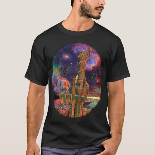 Fantasy Worlds Science Fiction Dragon Fight T-Shirt (Vorderseite)
