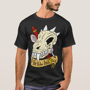 Fantasy Writer Dungeon Keeper Dragon Skull and Pen T-Shirt
