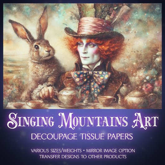 Fantasy-Wunderland-Hutton-Hase-Teatime-Decoupage Seidenpapier