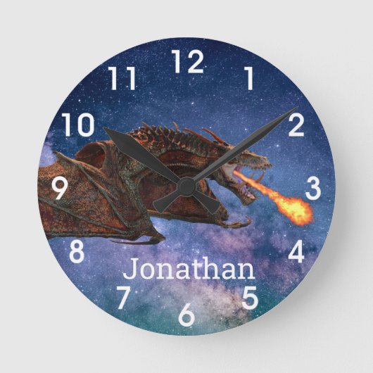 Fantasy Wyvern Fire Breathing Dragon Monogram   Runde Wanduhr (Vorderseite)