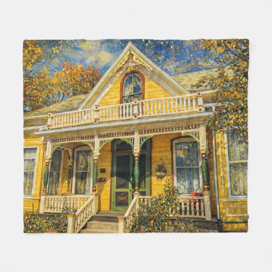 Fantasy Yellow Victorian House Fleecedecke (Vorderseite (Horizontal))