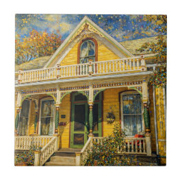 Fantasy Yellow Victorian House Fliese