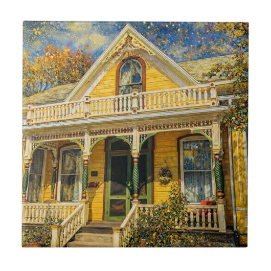 Fantasy Yellow Victorian House Fliese (Vorderseite)