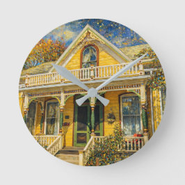 Fantasy Yellow Victorian House Runde Wanduhr