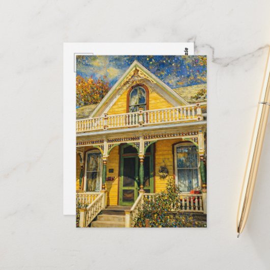 Fantasy Yellow Victorian  Postkarte (Vorderseite/Rückseite Beispiel)