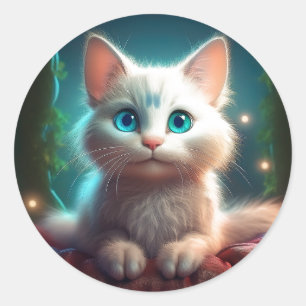 Fantasybild einer jungen Albino-Katze Runder Aufkleber