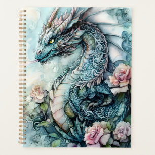 Fantasydrache umgeben von Rosen Planer