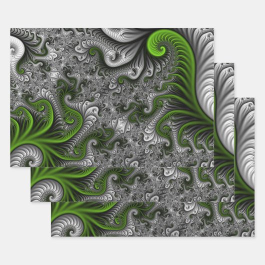 Fantasywelt grün und grau abstrakte Fraktalkunst Geschenkpapier Set (Set)