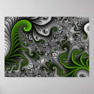 Fantasywelt Grüne und graue abstrakte Fraktalkunst Poster