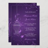 Fantful Bird Cage mit Wirbel Eggplant Hochzeit Einladung (Vorne/Hinten)