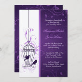 Fantful Bird Cage mit Wirbel Eggplant Hochzeit Einladung (Vorne/Hinten)
