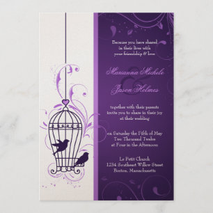 Fantful Bird Cage mit Wirbel Eggplant Hochzeit Einladung