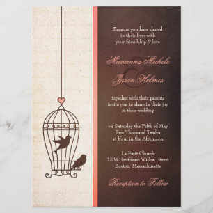 Fantful Bird Cage - Schokolade & Pink Wedding Einladung