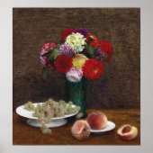 Fantin Latour - Trauben und Pfirsiche Dahlias Poster (Vorne)