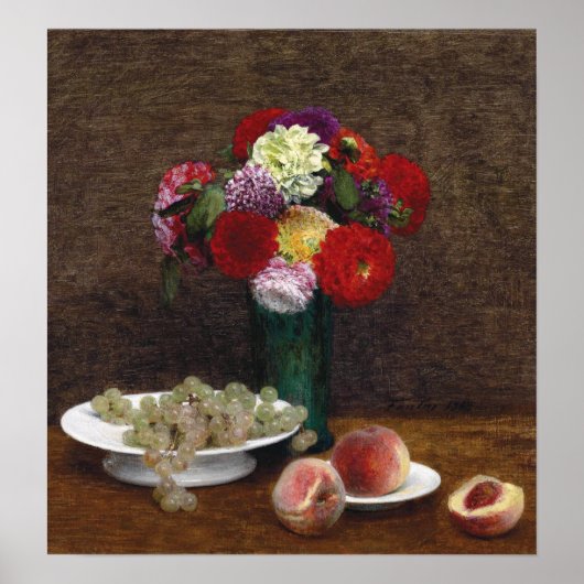 Fantin Latour - Trauben und Pfirsiche Dahlias Poster (Vorne)