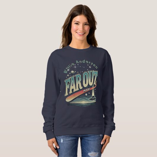 Far Out Man Retro 60er Slogan Personalisiert Sweatshirt (Vorne ganz)
