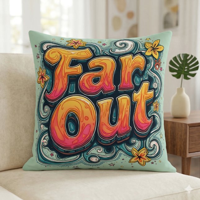 Far Out Retro 70er Psychedelic Groovy Hippie Kissen (Far Out Retro 70s Psychedelic Groovy Hippie Throw Pillow Mockup A)