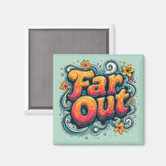 Far Out Retro 70er Psychedelic Groovy Hippie Magnet (Vorderseite/Rückseite)