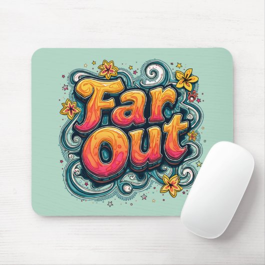 Far Out Retro 70er Psychedelic Groovy Hippie Mousepad (Mit Mouse)