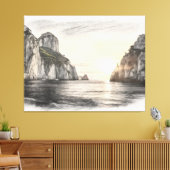 Faraglioni cliffs over capri sea sunset drawing leinwanddruck (Insitu (Wohnzimmer))