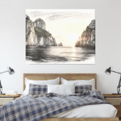 Faraglioni cliffs over capri sea sunset drawing leinwanddruck (Insitu (Schlafzimmer))