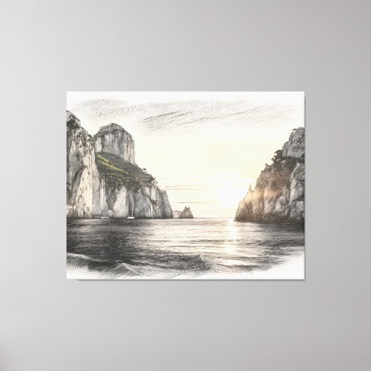 Faraglioni cliffs over capri sea sunset drawing leinwanddruck (Vorderseite)