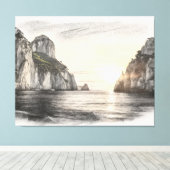 Faraglioni cliffs over capri sea sunset drawing leinwanddruck (Insitu (Holzboden))