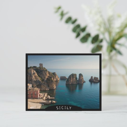 Faraglioni und Tonnara in Scopello, Sizilien Postkarte (Stehend Vorderseite)