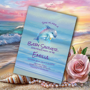 Farb-Delfin-Strand-Baby-Party Einladung