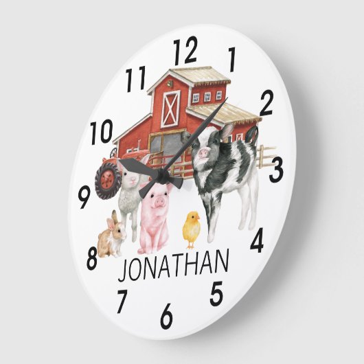 Farb-Kuh Schweinestall Monogramm Große Wanduhr (Winkel)