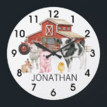 Farb-Kuh Schweinestall Monogramm Große Wanduhr<br><div class="desc">Dieses Design kann in dem Bereich personalisiert werden, der durch das Ändern des Fotos und/oder Textes zur Verfügung gestellt wird. Sie können auch angepasst werden, indem Sie auf Vorlage personalisieren klicken und dann auf die Schaltfläche klicken, um weitere Optionen anzupassen, um die Hintergrundfarbe zu löschen oder zu ändern, Text hinzuzufügen,...</div>