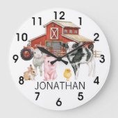 Farb-Kuh Schweinestall Monogramm Große Wanduhr (Vorderseite)