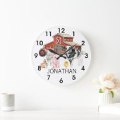 Farb-Kuh Schweinestall Monogramm Große Wanduhr (Zuhause)