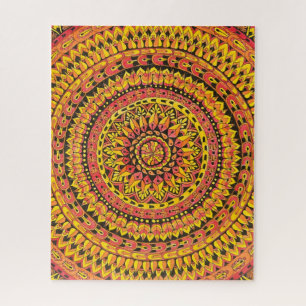 Farb Orange Mandala Original Kunst Schwierig Puzzle