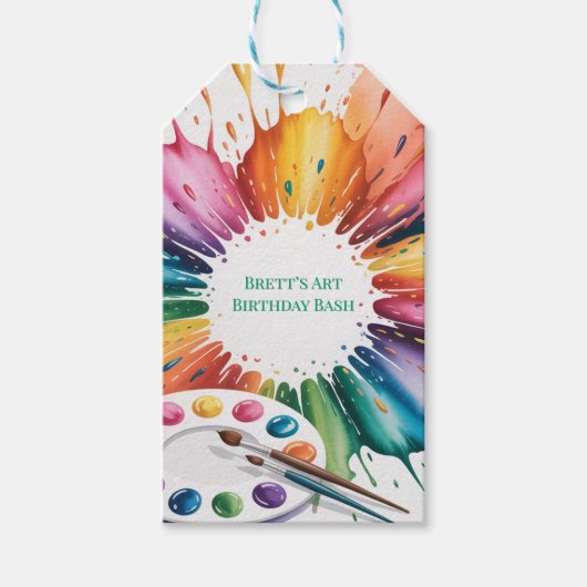 Farb-Spritz-Kunst-Geburtstagsfeier Geschenkanhänger (Vorderseite)