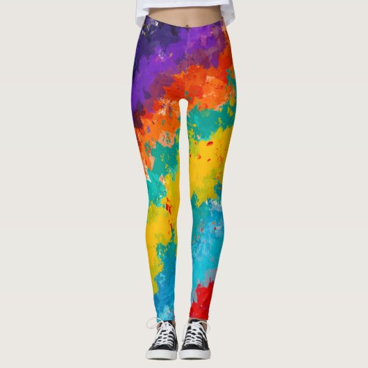 Farb-Spritzer Regenbogen-Farbe Mode Leggings (Vorderseite)