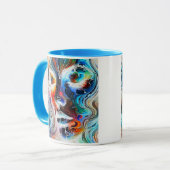 Farbabstraktes Porträt eines weiblichen Gesichts. Tasse (Vorderseite Links)
