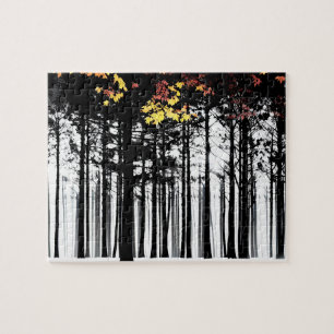 Farbabstürze auf schwarzen Silhouetten Puzzle