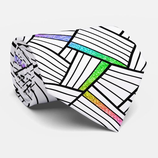 Farbakzente für abstrakte Schwarz-Weiß-Linien Krawatte (Gerollt)