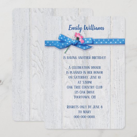 Farbband und Polka-Farbband auf Holzhintergrund Einladung (Vorne/Hinten)