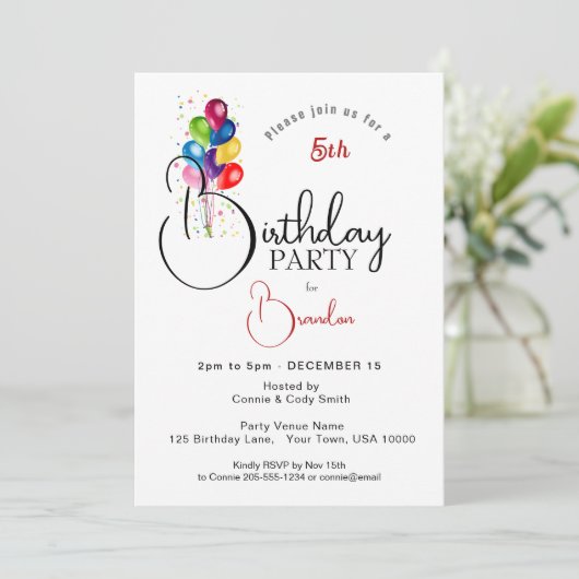 FARBBBALLOONS, GEBURTSTAG EINLADUNG (Stehend Vorderseite)