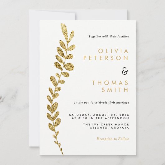 Farbbearbeitbare Imitate Gold Leaf Hochzeit Einlad Einladung (Vorderseite)