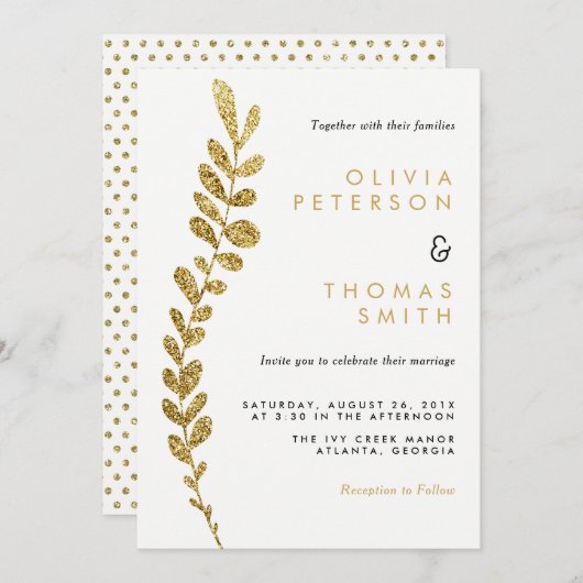 Farbbearbeitbare Imitate Gold Leaf Hochzeit Einlad Einladung (Vorne/Hinten)