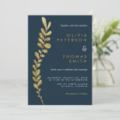 Farbbearbeitbare Imitate Gold Leaf Hochzeit Einlad Einladung (Stehend Vorderseite)