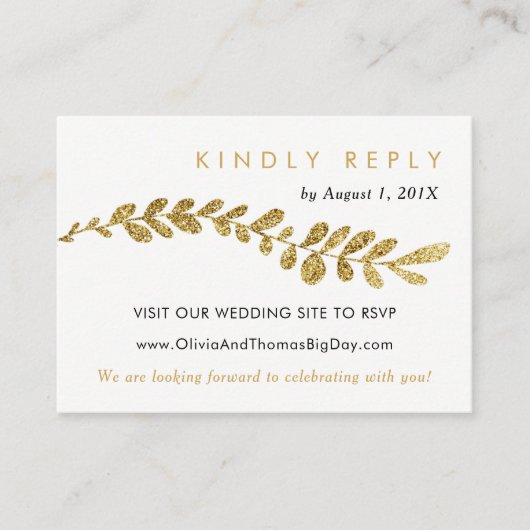 Farbbearbeitbare Imitate Gold Leaf Wedding RSVP Ca Begleitkarte (Vorderseite)