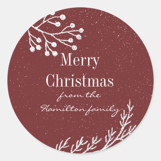 Farbbearbeitbare Zweige für Snowy Chalk Runder Aufkleber (Vorderseite)