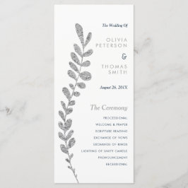 Farbbearbeitbares Silber Leaf Wedding Programm