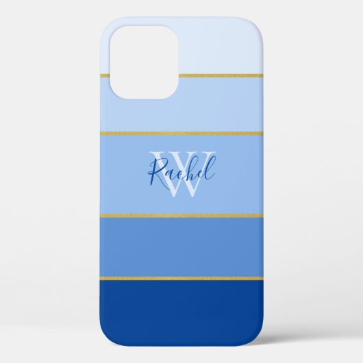 Farbbereiche des Mit Monogramm Blue Ombre-Farbbloc Case-Mate iPhone Hülle (Rückseite)